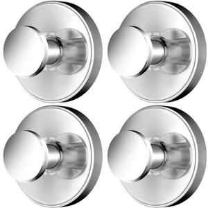 2026 Upgraded Drill-Free Suction Cup Hooks, Stainless Steel Suction Cup Hooks for Shower, Mirror, Wall, Bathroom, Glass, Hanging Towels - 4 Pack, Bright Silver