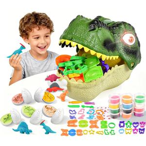 Dinosaur Toys Kids Dough Playset, 55PCS Dino Toys Kit with Molds & Clay, Make Dinosaurs or Create Your Own Models, Storage Case Gift for Boys & Girls Ages 3-8