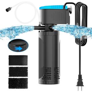 AquaMiracle Submersible Aquarium Filter 3-Stage in-Tank Filter with Dual Water Outlet & Aeration, Water Flow Adjustable 300GPH Internal Fish Tank Filter for 60-150 Gallon Aquariums