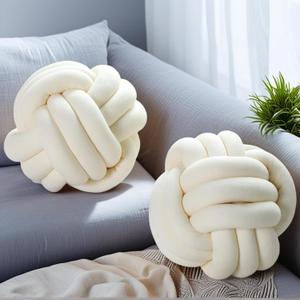 2 Pcs Knot Pillow Ball, Ivory Knotted Pillow Plush Ball Pillows, 8.7" Decorative Throw Pillows for Sofa Couch Aesthetic Home Decor