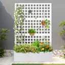 FENCY Metal Raised Garden Bed with Trellis, Metal Planter Box with Trellis, Garden Box for Climbing Plants Vegetable, 47''Lx16''Wx71''H Garden Bed with Drainage Holes(White)