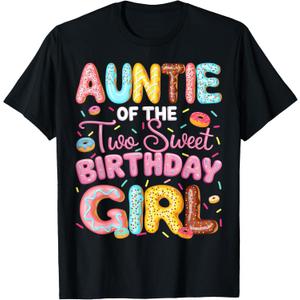 Auntie Of The Two Sweet Birthday Girl Donut 2Nd Birthday T-Shirt. 2XL Size