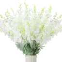Thiccywoov 50 Pcs Delphinium Artificial Flower 35.4'' Long Larkspur Stem Silk Fake Faux Flowers Bulk for Tall Vase Floral Arrangements Home Centerpiece Table Wedding Decor (White)