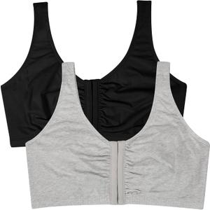 Fruit of the Loom Women's Multi-Pack Front Closure Cotton Bra (36, Black Hue/Heather Grey 2-pack)