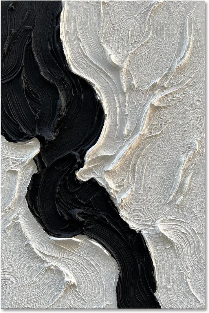 Art Hand-Painted Black and White Texture Minimalist Art Oil Painting 45x30 inches Modern Abstract Art Home Wall Decorative Art