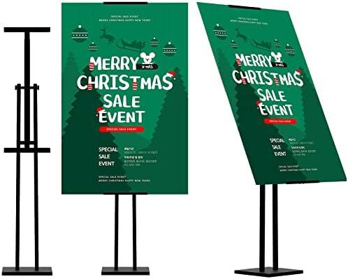 ONCEMORE Heavy Duty Sign Stand, Floor Poster Board Stand, Adjustable Metal Sign Holder Height Up to 60 Inches and 180° Rotation Display Standing Pedestal for Board & Foam, Black