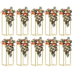 10 pcs 23.6inch/59.9cm High Gold Flower Stand Rack, Gold Metal Vase Column Geometric Centerpiece Stands, Wedding Centerpieces Vases Rectangular Flower Display Rack for Wedding, Party Decoration