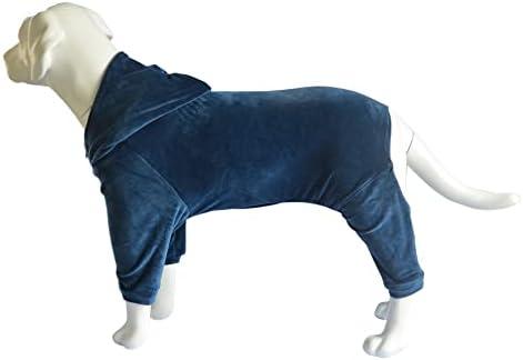 Dog Pajamas Pet Jumpsuits PJS for All Seasons, Velvet Dog Hoodies 4 Legs Four Feet Dog Onesies Stylish PJS Puppy Costume Cotton Liner Warm Pet Clothes for Small Medium Large Dogs (Dark Blue, XL)