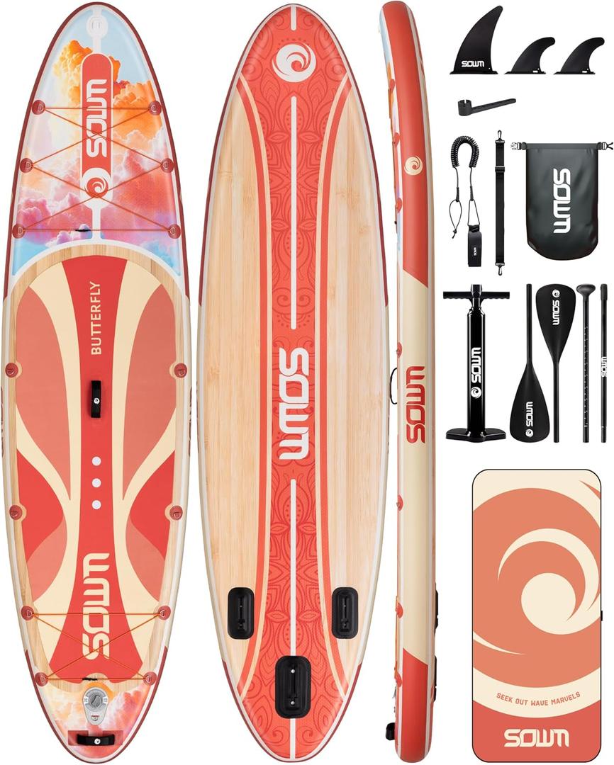 11'*33"/34" Inflatable Stand Up Paddle Board for Beginners,400/420lbs Capacity, Anti-Slip EVA Deck, Includes Adjustable Paddle, Pump, Backpack & SUP Accessories for Surfing, Fishing, Yoga & More