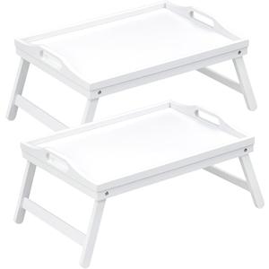 2 Pack Bed Tray Table Breakfast Trays Serving Tray Bamboo Bed Laptap with Folding Legs Handles and Phone Holders
