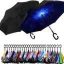 49 Inch Inverted Reverse Upside Down Umbrella, Extra Large Double Canopy Vented Windproof Waterproof Stick Golf Umbrellas with C-shape Handle