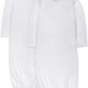 HonestBaby 2-Pack Sleeper Gowns Layette Sets 100% Organic Cotton for Newborn Baby Boys, Girls, Unisex (0-6 Months, Bright White)