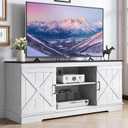 YITAHOME TV Stand for 65 Inch TV, Farmhouse Entertainment Center with Barn Doors and Storage Cabinets, Media Console Table with Adjustable Shelves for Living Room, Bedroom, 59 Inches, Grey White