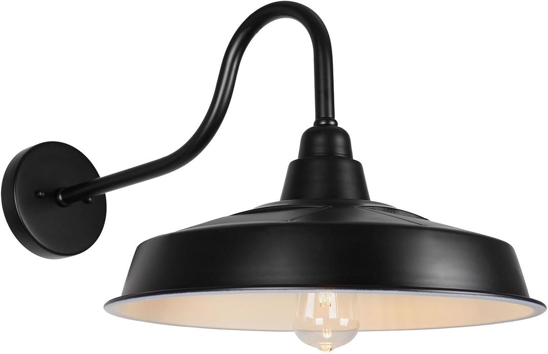 Solar Barn Light Outdoor, 16 Inch Dome Wall Light Solar Powered, Farmhouse Exterior Wall Sconce, Industrial Outside Lighting Fixture, Rustic Lantern for Garage, Barn, Shed, RZSR020W, 16"-1 Pack