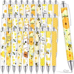 TecUnite 30 Pcs Bee Ballpoint Pens Bee Gifts Baby Shower Gifts Birthday Present Honey Party Favors Black Ink Writing Pens for School Office Home Supplies Students Teachers Favors, 10 Designs