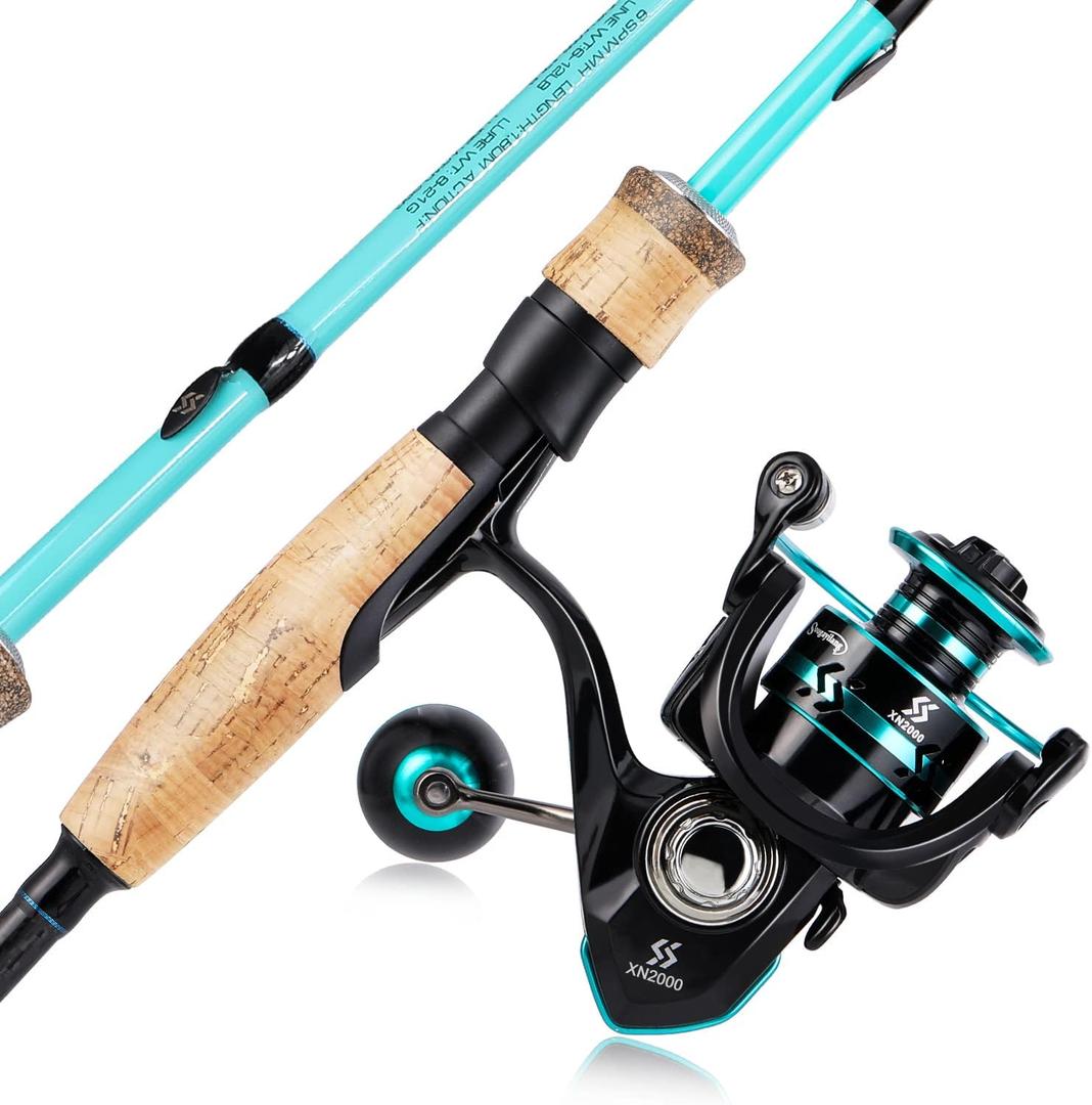 Sougayilang Fishing Rod and Reel Combo, Stainless Steel Guides Fishing Pole with Spinning Reel Combo for Saltwater and Freshwater (Blue - M/MH Twin Tips)