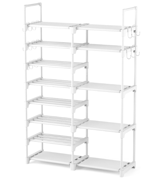 ROJASOP White Shoe Rack, Tall Metal Shoe Rack Organizer for Entryway Closet Garage, 8 Tier Large Shoe Shelf for 2632 Pairs Boots & Shoes Storage, Space Saving Heavy Duty Shoe Stand