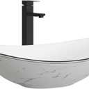 Ceramic Bathroom Sink, White Marble Boat Shape Above Counter Porcelain Vessel Sink with Black Faucet and Pop up drain Set