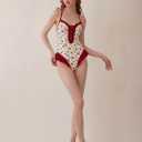 Women's Strawberry Print One Piece Beach Swimsuit with Cross-Back & Lace Trim,Tummy Control V Neck Bathing Suits (Red, L)