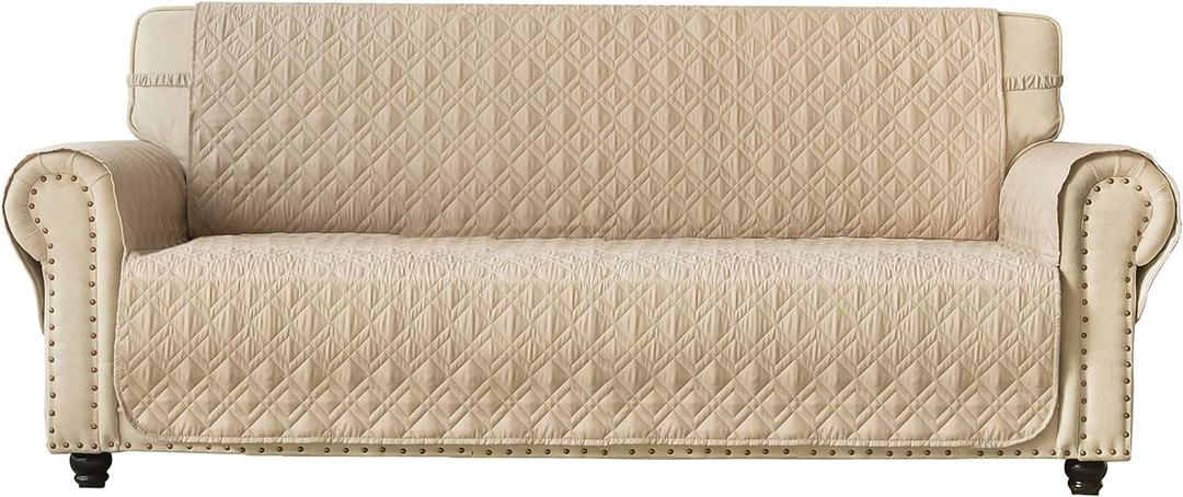 Ameritex Couch Sofa Slipcover 100% Waterproof Nonslip Quilted Furniture Protector for Dogs, Children, Pets, Machine Washable (Beige, 68")