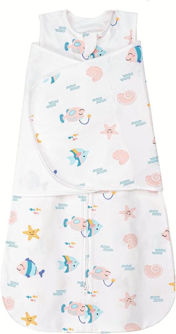 ZIGJOY Sleep Sack Swaddle 1.0 TOG Baby Wearable Blanket 100% Cotton Baby Swaddle Blanket for Newborns (0-6 Months, Ocean) S