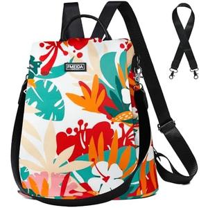 Fmeida Backpack for Women Anti Theft Travel Nylon Backpack Purse Convertible Bookbag Fashion Casual Daypack Colorful Rainforest