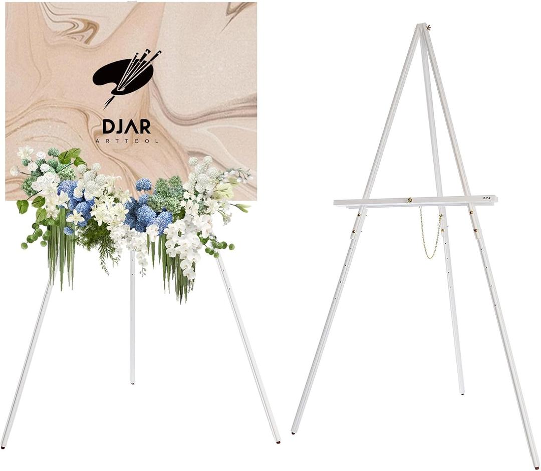 DJAR 63" Wooden Easel Stand for Sign, Dual-use Adjustable Height, Wood Floor Display Easel for Wedding, Welcome Board, Poster, Picture, Photo- White (1pc)