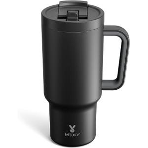 Meoky 32 oz Tumbler with Handle and Flip Straw, 100% Leakproof Tumbler with Lid and Straw, Stainless Steel Insulated Cup, Cupholder Friendly, Keeps Cold for 24 Hours (Night)