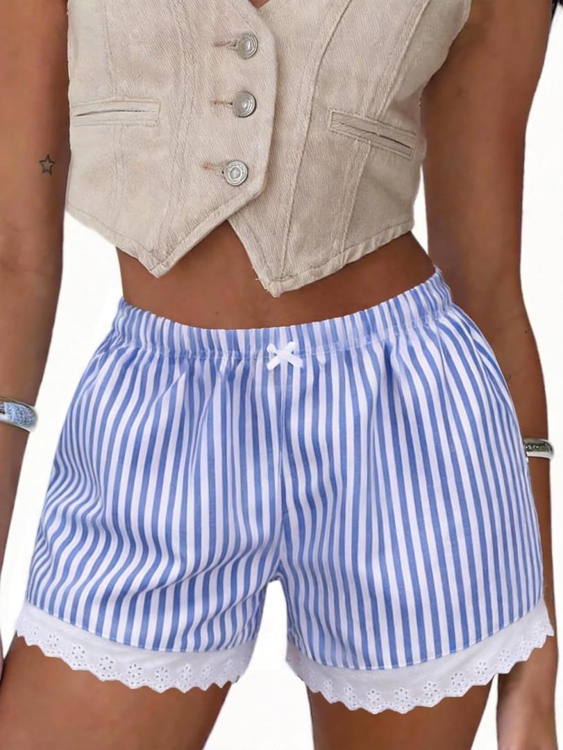 Boxer Shorts Gingham Shorts Y2K Beach Bottoms | Plaid Shorts Y2K Pajama Bottoms Two Pockets