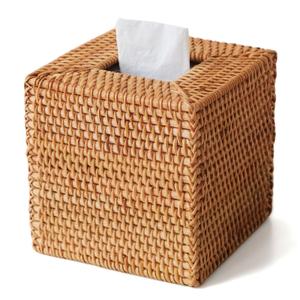 Natural Rattan Tissue Box Cover, Hand Woven Square Wicker Holder for Facial Tissues, Wicker Napkin Holder Ideal for Bathroom Living Room, Tissue Holders Decorative for Kitchen Office and Desk