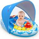 EZIGO Baby Pool Float with Canopy UPF50+ Sun Protection, Inflatable Kids Pool Floats with Ocean Animal Toys for Baby 6-36 Months, Infant Swimming Float with Adjustable Safety Seat for Boys Girls (blue)