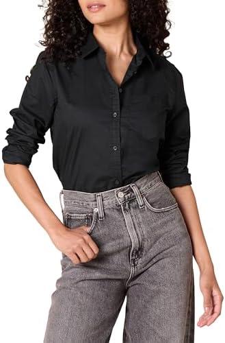 Amazon Essentials Women's Regular-Fit Long-Sleeve Button-Down Poplin Shirt, Business Casual, Office Work Large