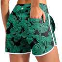 G Gradual 3" Women's Swim Shorts 3 Pockets High Waisted Board Shorts Tummy Control Swimsuit Bottoms with Liner Beach Water, Leaf, Medium