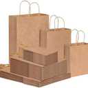 OUTUXED 150pcs Brown Kraft Paper Bags with Handles [3 Sizes 20/70/60] Paper Gift Bags Assorted Sizes for Retail, Merchandise & Party Use