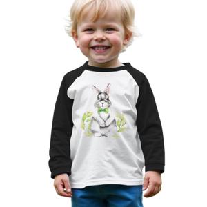 CM C&M WODRO Toddler Baby Boy Girl Easter Shirts Bunny Graphic T-Shirt Raglan Long Sleeve Kids Cute Rabbit Tees Tops (Black, 12-18M)