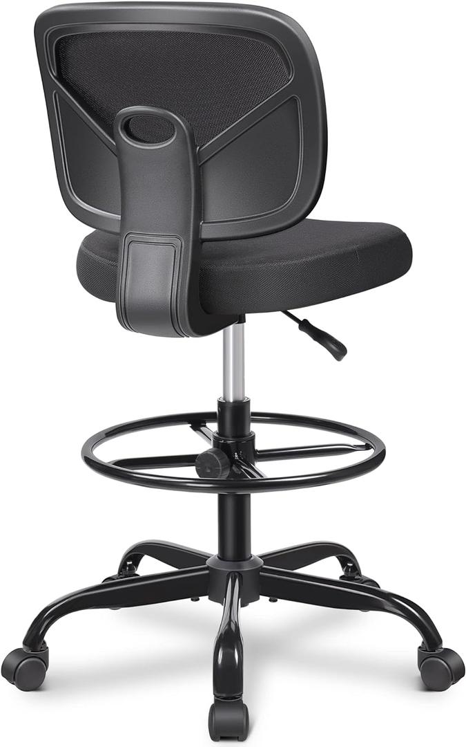 Primy Tall Drafting Desk Chair - Armless, Adjustable Height, Mesh Back, Rolling, Standing Desk Chair for Art Room, Office or Home (Black), PR777-Z