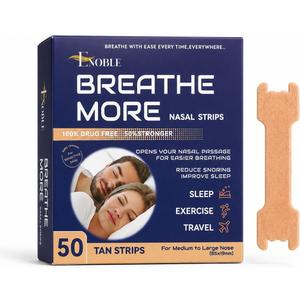 Breathe More Extra Strength TAN Nasal Strips for Snoring Relief & Easy Breathing | 50 Ct |Wide Fit | Latex-Free, Drug-Free | Strong Adhesion | Sensitive Skin | Cold & Allergy Congestion Relief
