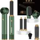 5 in ONE Hair Dryer Brush, Blow Dryer Curling Wand Hair Styling Tools Set, Ionic Hot Air Brush Round Brush Blow Dryer, Left&Right Styler 100-120V (Green)