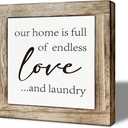 Funny Farmhouse Laundry Decor, Our Home is Endless Love and Laundry Phrase Wooden Box Sign, Freestanding Bathroom Decor, Square Wood Block Sign Table Decorative 5.95.9 inch
