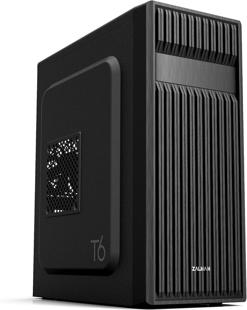 Zalman T6 ATX Mid Tower Computer PC Case, Pre-Installed 120mm Fan, 5.25 ODD, USB 3.0, Patterned Mesh Design, mATX ITX for Gaming Workstation, Black