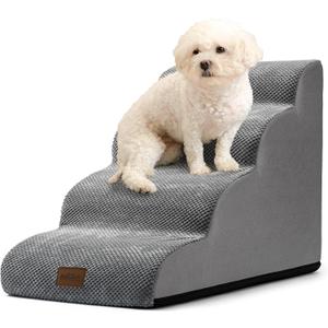 COZY KISS Dog Stairs for Small Dogs 19.7" H, Curved Dog Step for Puppy, Older or Cat, Medium Pet Ramp for Sofa, Couch or Bed, Ladder with High Density Foam, 4 Step, 15.7x28.3x19.7 inch, Grey