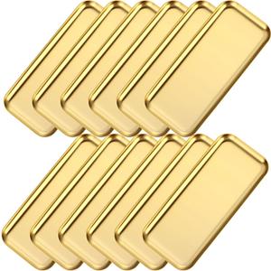 Vesici 12 Pcs Gold Stainless Steel Decorative Tray Bulk 8.66 X3.82 Inches Rectangle Serving Vanity Tray Small Jewelry Makeup Decorative Storage Platter for Bathroom Napkin Dish Plate Tea Fruit