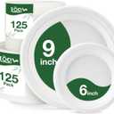 Compostable Paper Plates 250 Count 9in & 6in Disposable Dinner Dessert Salad Plates Heavy Duty Party Supplies for Birthday Holiday White