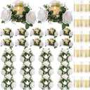 Artificial Rose Candle Rings Wreaths 3 Inch Wedding Centerpiece LED Flameless Candles Eucalyptus Rings for Centerpiece for Tables Party Valentine Mother's Day Decoration(White, 12 Pcs)