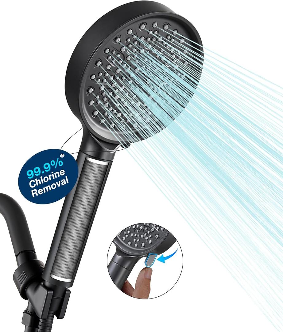 Cobbe Handheld Filtered Shower Head - Filters >99% Chlorine - Advanced 2.0 Carbon System - Water Softening Beads for Hard Water - Relieves Dry, Itchy Skin - Matte Black (1. Matte Black (2.0 Carbon))