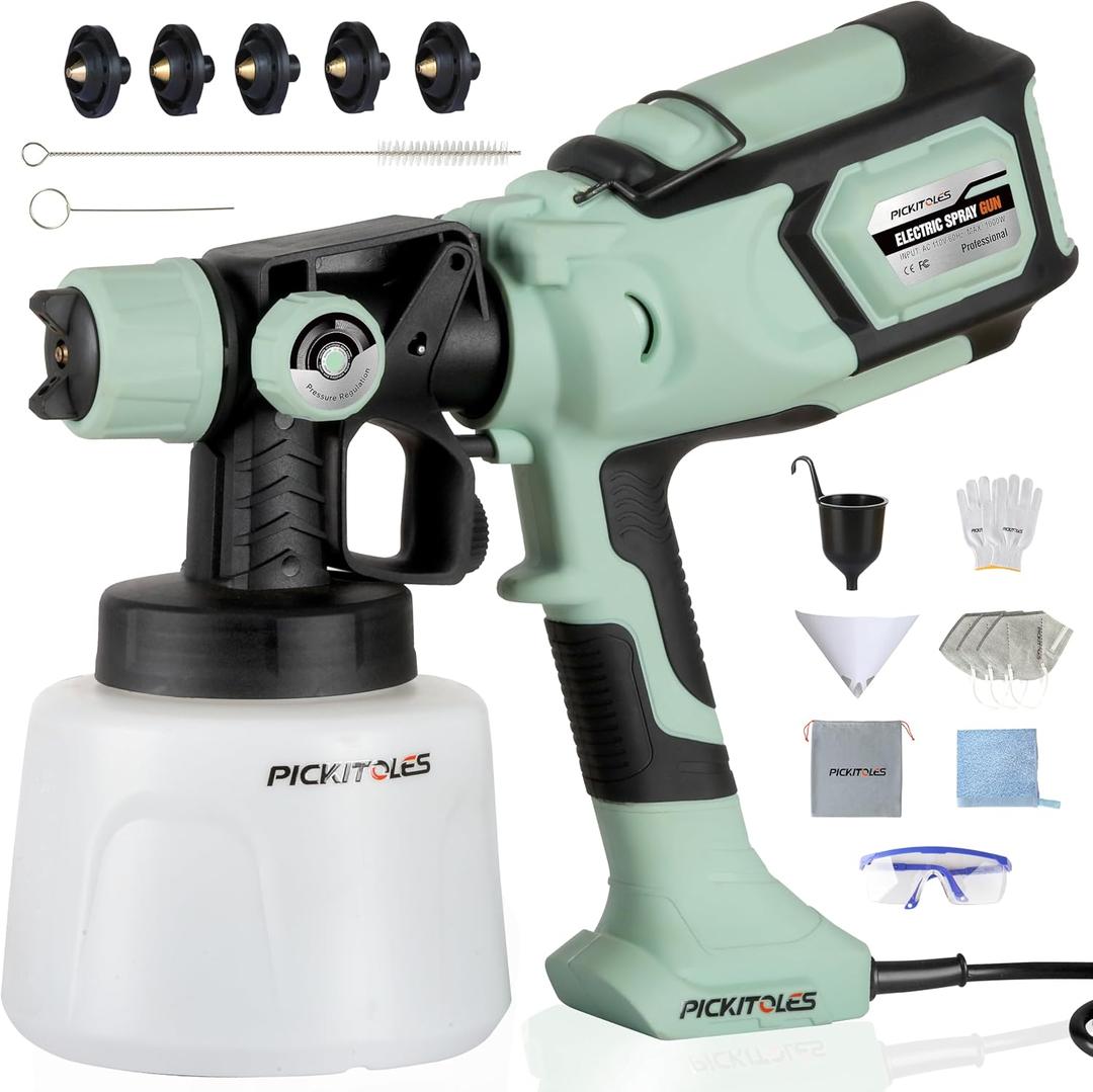 1000W HVLP Paint Sprayer High-Efficiency Electric Spray Gun with 6 Nozzles,Variable Patterns & Adjustable Flow, 47oz (1400ml) Detachable Container,Easy to Clean for Home Improvement Projects Avocado