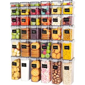 36 PCS Airtight Food Storage Containers with Lids, Plastic Kitchen and Organization Canisters for Cereal, Dry Food, Flour and Sugar, BPA-Free, PVC-Free, Includes Labels & Marker