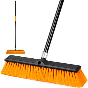 DSV Standard 18’’ Push Broom Outdoor Heavy Duty with 59.4’’ Long Handle, Industrial Broom with Stiff Bristles, Floor Broom for Cleaning Patio Garage Shop Deck Concrete Wood Stone Tile Floor
