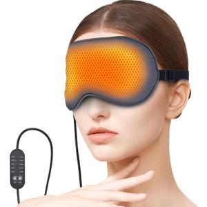 USB Electric Heated Eye Mask for Dry Eyes & Migraine Relief  Adjustable Temperature & Timer, Silk Fabric, Washable Cover  Carbon Fiber Heating Technology, Warm Gray