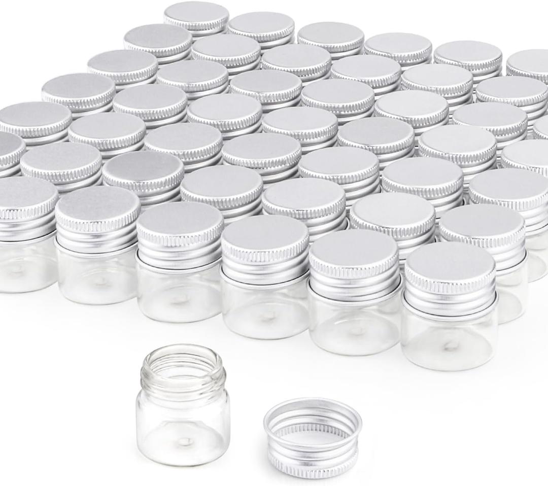 50 Pack,10ml Clear Glass Essential Oil Bottle,Empty Travel Glass Liquid Sample Vial Decorations Preservation Storage Vials Test Jars Container -1.18" W x 1.18" H